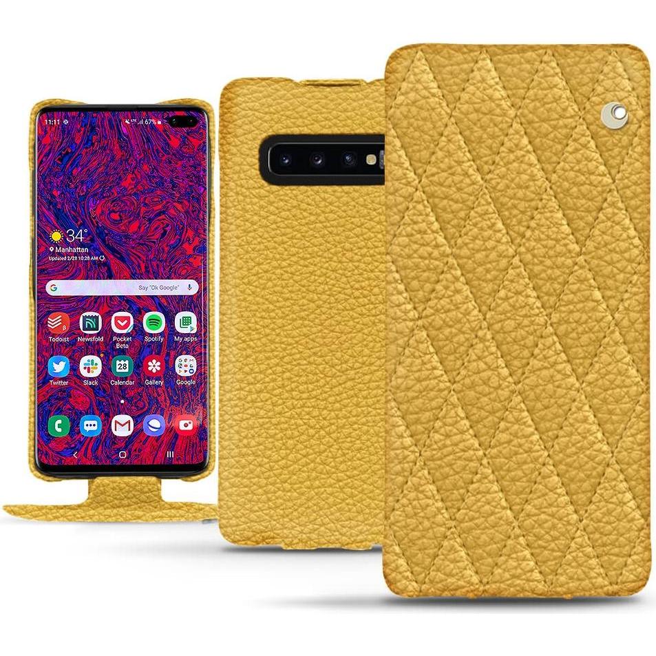 Noreve Lederschutzhülle vertikal (Samsung Galaxy S10 5G), Smartphone Hülle, Orange