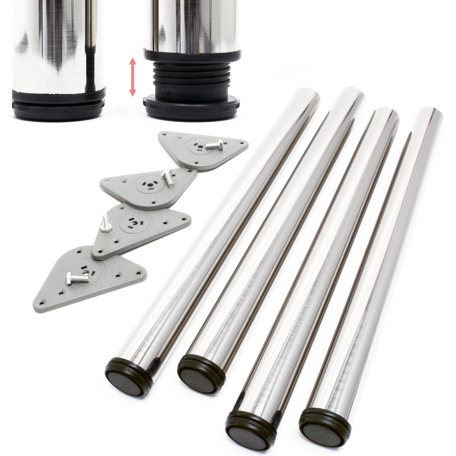 Wiltec, Tischbeine + Tischgestell, Edelstahl Tischbein 4er Set Möbelfuss Verstellbar Ø60mm 1100mm Nickel