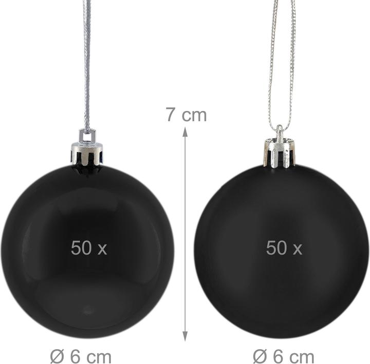 Productafbeelding Relaxdays - Weihnachtskugeln 100er Set, Schwarz/ Silber, 7 x 6 cm (100 -Part)