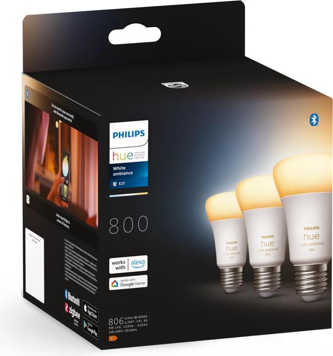 Produktbild Philips Hue White Ambiance (E27, 9 W, 806 lm, 3 x, F)