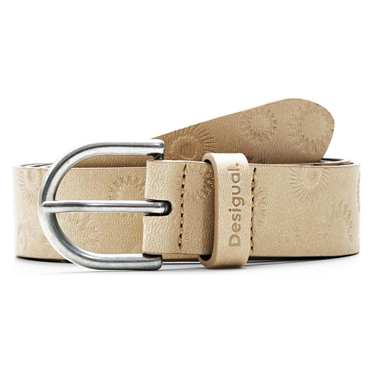 Desigual, Damen, Gürtel, Embossed Leather Belt, Beige, (90)