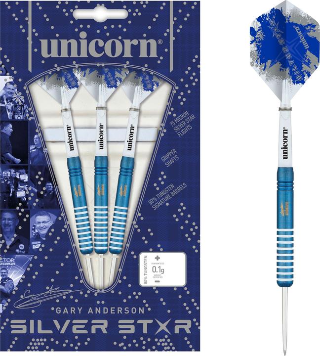 Actual product image Unicorn Silver Star Blue Gary Anderson Steel Darts 1 set (25 g)