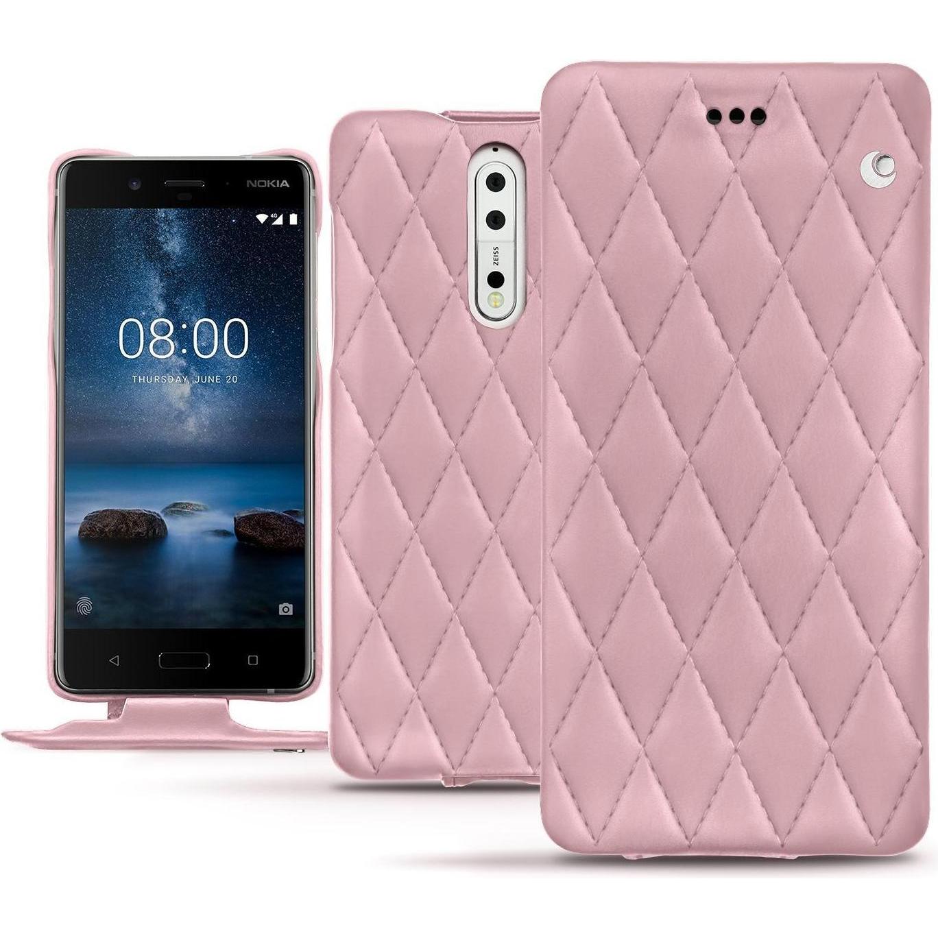 Noreve Lederschutzhülle vertikal (Nokia 8), Smartphone Hülle, Rosa
