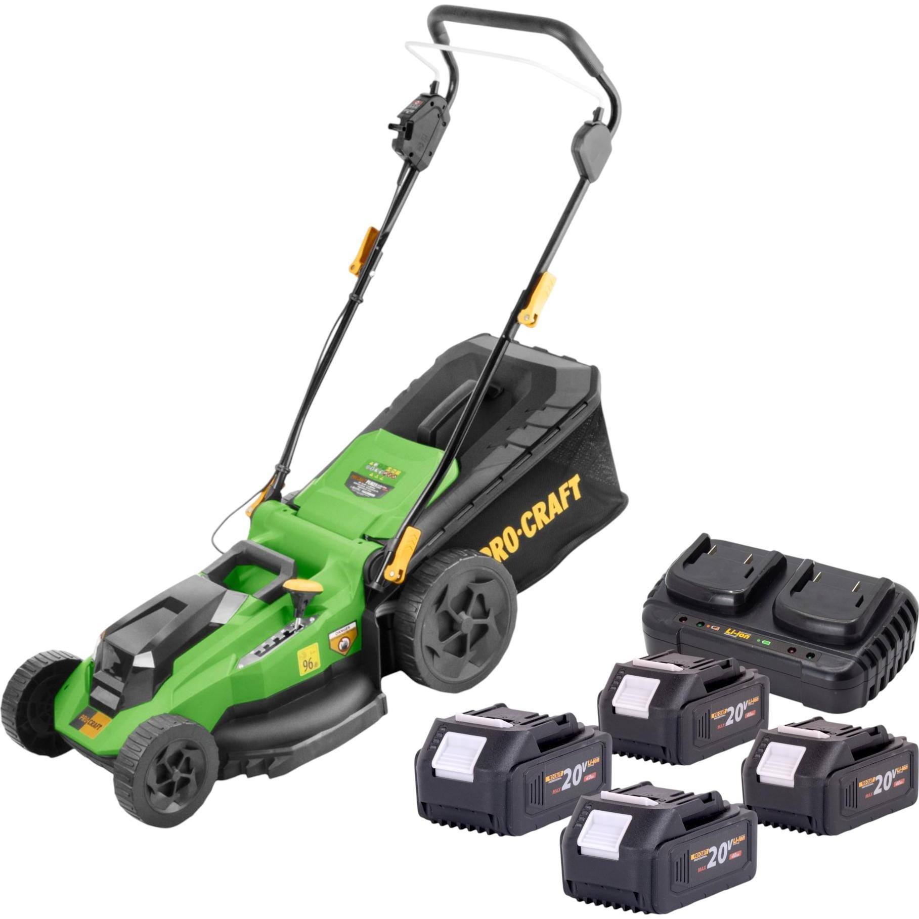 Procraft, Tosaerba, PLM23bb Akku Rasenmäher 40 V ( 2x 20 V ) 430 mm Brushless + 4x Akku 4,0 Ah + Ladegerät (Batteria ricaricabile)
