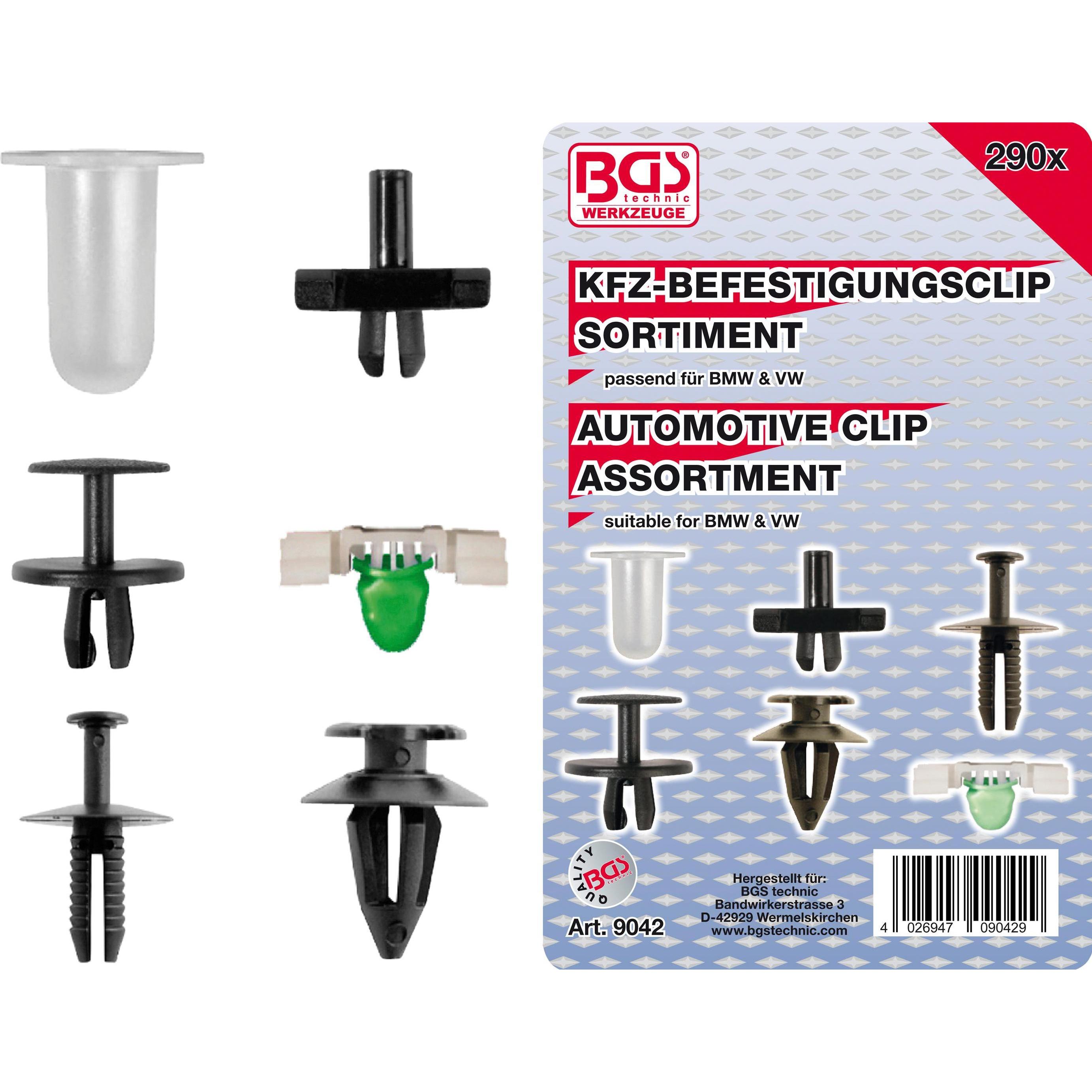 BGS, Utensili autofficina, Assortimento di clip di montaggio per auto per BMW, VW 290 pezzi.