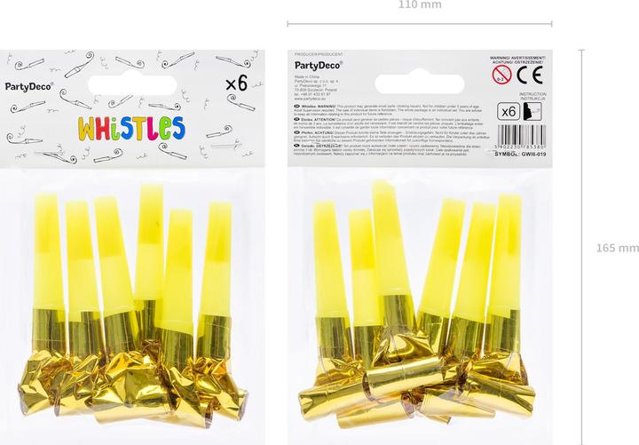 Produktbild Partydeco Partypfeife Gold, 6 Stück