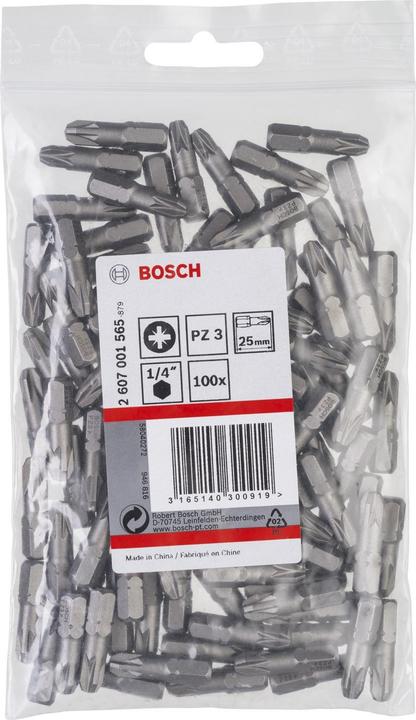 Actual product image Bosch Professional Zubehör Screwdriver bit extra-hard PZ 3, 25 mm, 100-pack (Cross Pozidriv PZ)