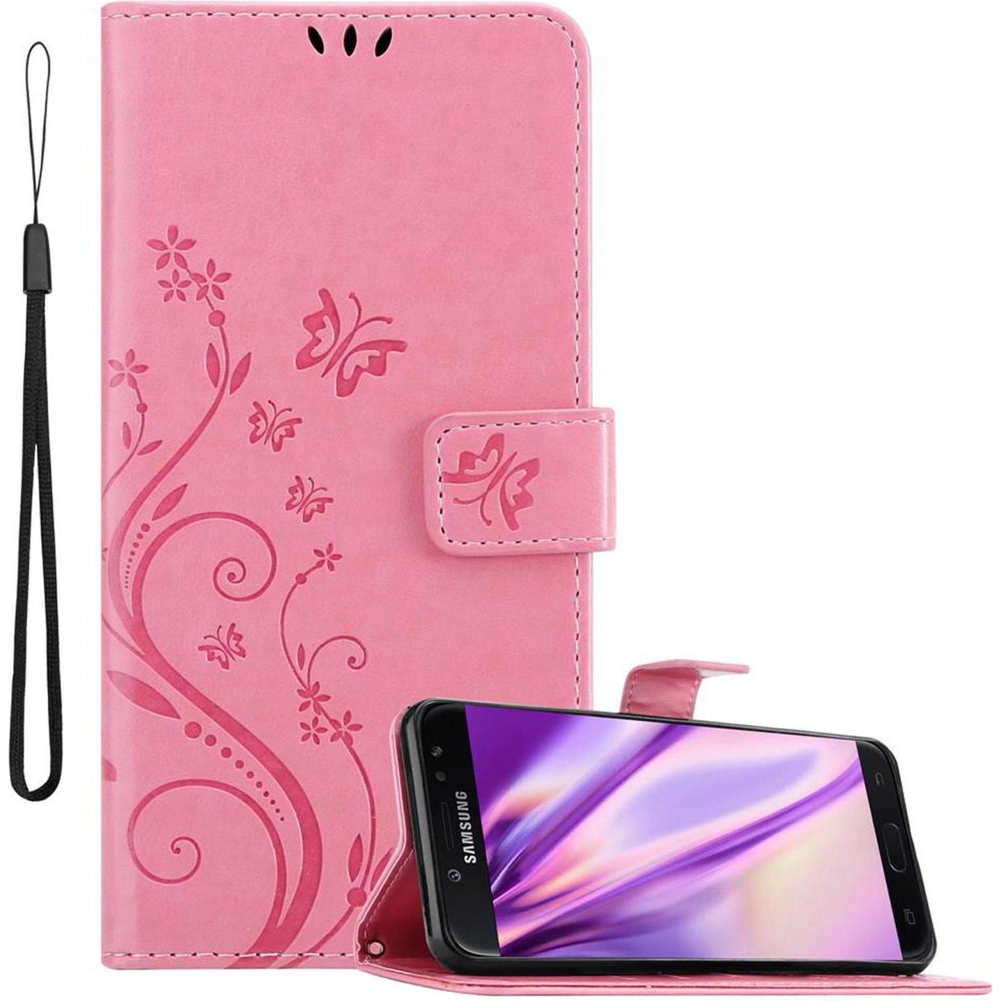 Cadorabo Flower Book Cover (Samsung Galaxy J7 2018), Smartphone Hülle, Rosa