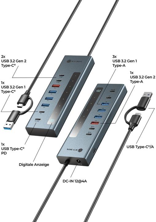 Productafbeelding Icy Box IB-HUB1743-CPD (USB-A, USB-C, 9 ports)