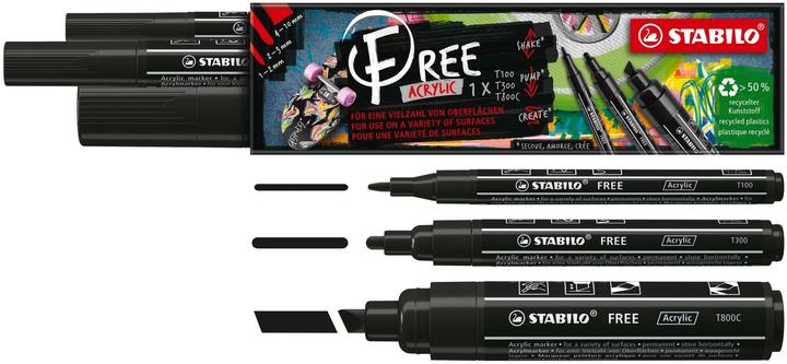 Actual product image STABILO Acrylic marker Free Acrylic Mix Black, 3-pack (3x)
