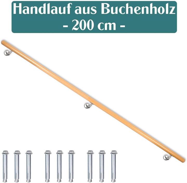 Produktbild Lagento Holzhandlauf für Treppengeländer (200 cm) (Edelstahl, Buchenholz)
