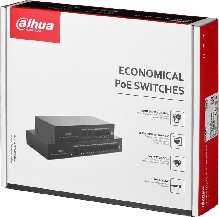 Actual product image Dahua PoE DH-PFS3010-8ET-65 network switch Fast Ethernet (10/100) Power over Ethernet (8 Ports)