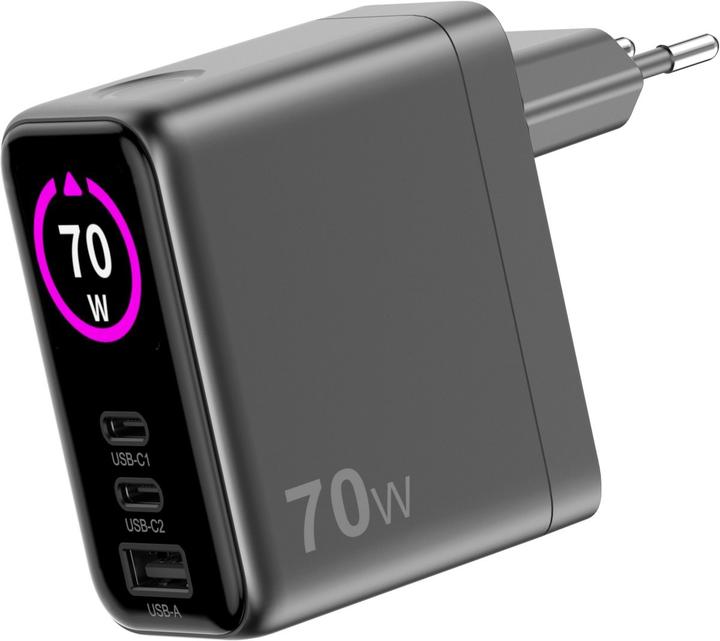 Sitecom - Wall charger - 70W - LED Display - Power Delivery - GaN - Fast Charge (70 W, 3 Ports)