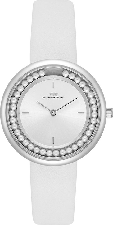 Immagine prodotto Orologio al quarzo da donna perla in vera pelle bianca - 32220 (Orologio da polso analogico, 32 mm)