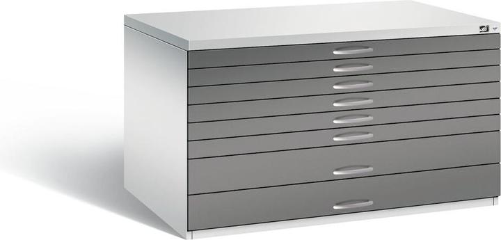 Produktbild C+P Zeichnungsschrank, DIN A0, 8 Schubladen, Höhe 760 mm, lichtgrau / vulkangrau