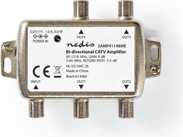 Produktbild Nedis CATV-Verstärker Verstärkung dBi (bei Antennenkabel): 9 dB 85-1218 MHz Anzahl der Ausgänge: 4 (9 dB, Antennenkabel)
