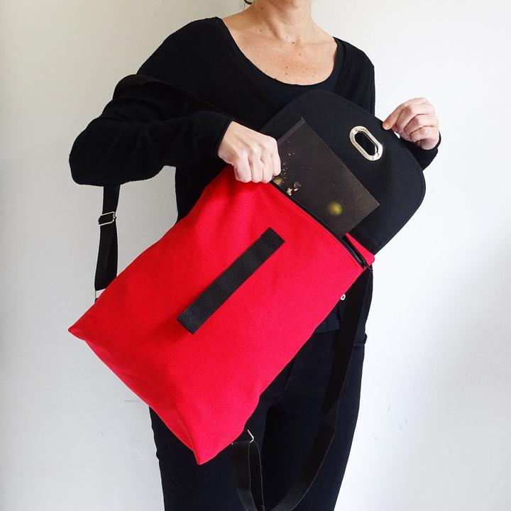 Actual product image Only-Bags.Store Red cotton canvas backpack with zip and secure compartment, LapTop backpack