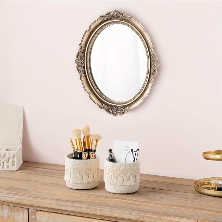 Produktbild Alopini 1pc Handmade Boho Chic Makeup Brush Holder - Wicker Cosmetic Storage Basket with Brushes