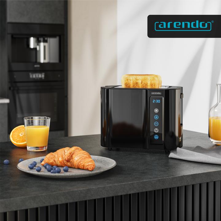 Produktbild Arendo Toaster Edelstahl 2 Scheiben Kurzschlitz, Brötchenaufsatz, Display mit Restzeitanzeige, Touchpanel