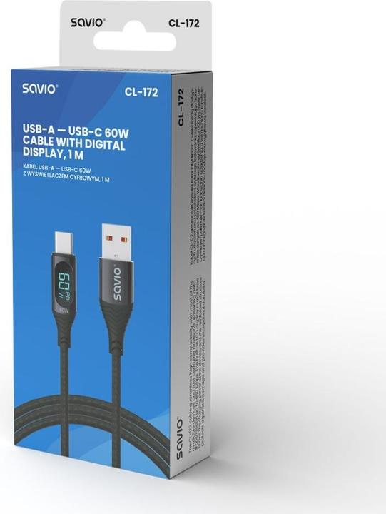 Produktbild Savio Kabel USB USB-A - USB-C 1 m Schwarz (SAVKABELCL-172) (1 m, USB 2.0, 60 W)