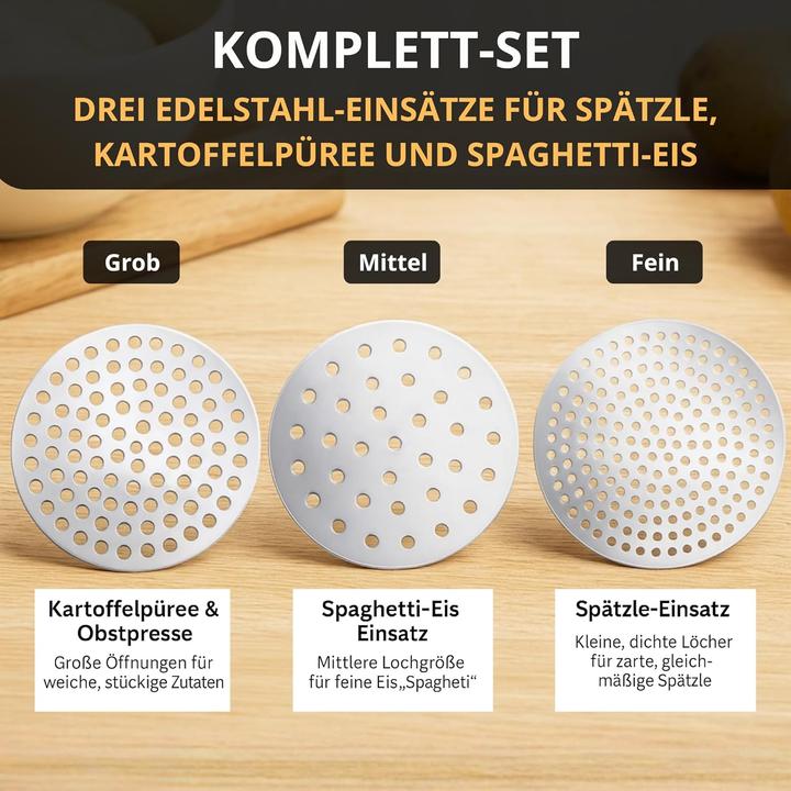 Image du produit Thiru Spätzle- und Kartoffelpresse mit 3 Einsätzen