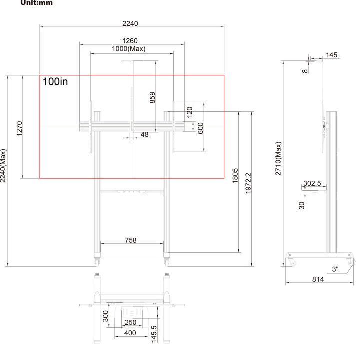 Produktbild Multibrackets TV Ständer bis 100", Metall, schwarz, max. 90kg (90 kg)