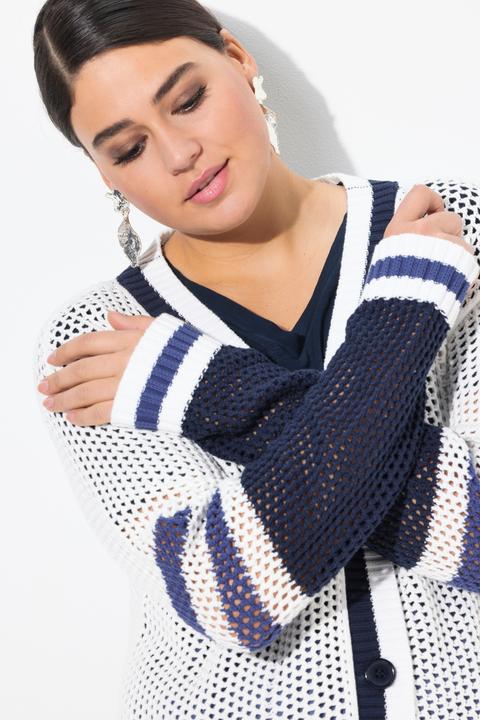 Produktbild Ulla Popken Long-Strickjacke, Streifen, V-Ausschnitt, Langarm (46, 48)