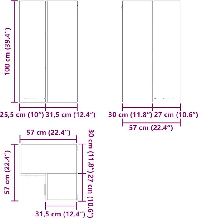 Produktbild vidaXL Küchenaufbewahrung (57 x 57 x 100 cm)