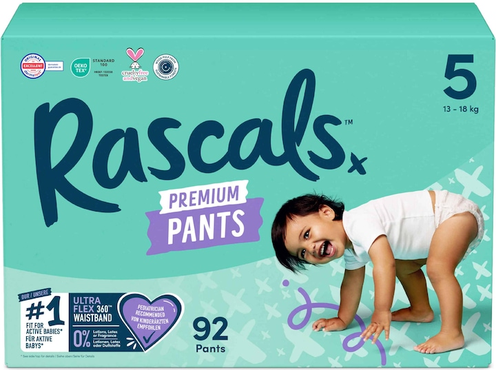 Rascals Pantalon premium (Taille 5, Pack mensuel, 92 pièce(s))