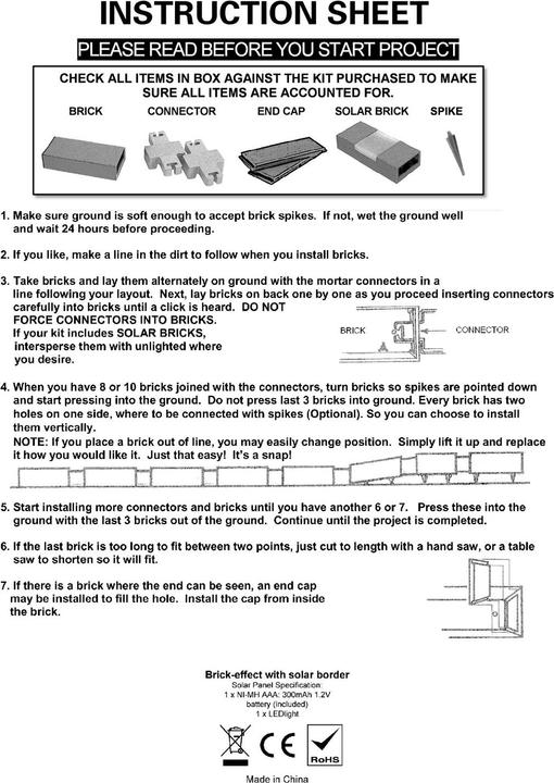 Produktbild HTI-Living Beeteinfassung 230 cm Ziegelstein mit Beleuchtung (233 cm)