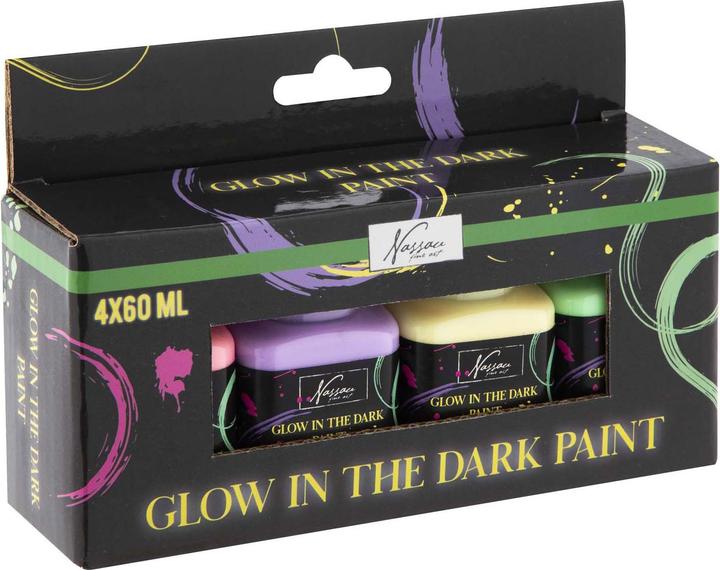 Grafix Peinture acrylique brille dans le noir, 4x60ml (Multicolore, 60 ml)