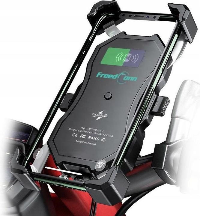 Produktbild FreedConn Motorrad-Telefonhalter Mc1w Mit Induktivem Ladegerät + Bm2r Steuerrohrbefestigung