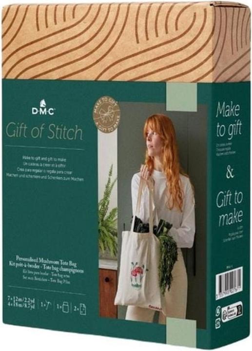 DMC Gift of Stitch embroidery set shopping bag with mushroom motif