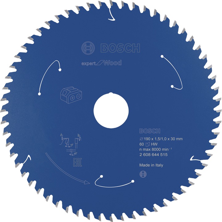 Bosch Professional Zubehör Cordless circular saw blade Expert for Wood, 190 x 1.5/1 x 30, 60 teeth