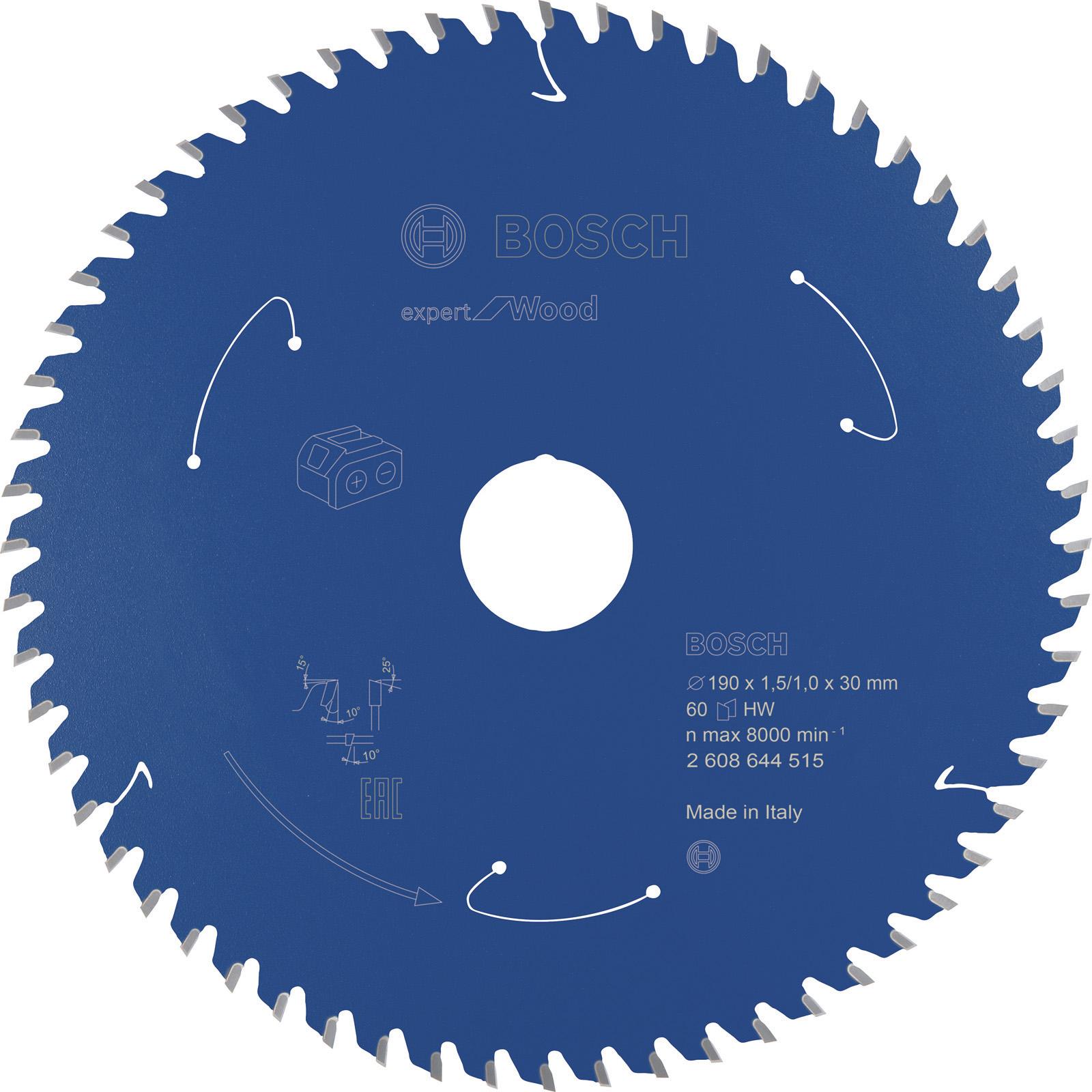 Bosch Professional Zubehör, Sägeblatt, Akku-Kreissägeblatt Expert for Wood, 190 x 1,5/1 x 30, 60 Zähne