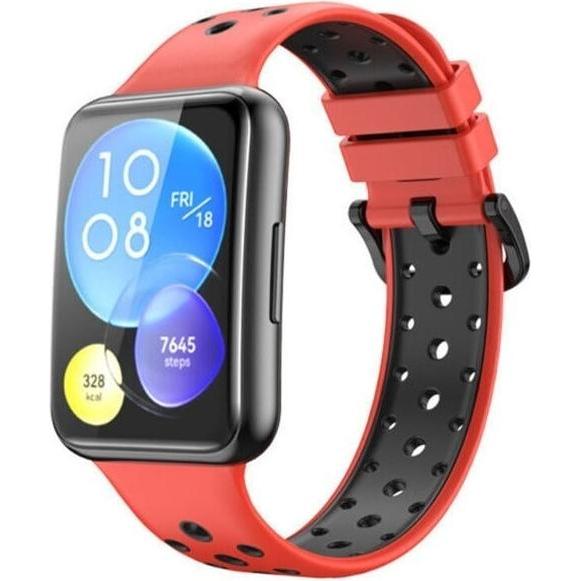 Strap-it Sportarmband (Silikon, Huawei Watch Fit 2), Uhrenarmband, Schwarz, Rot