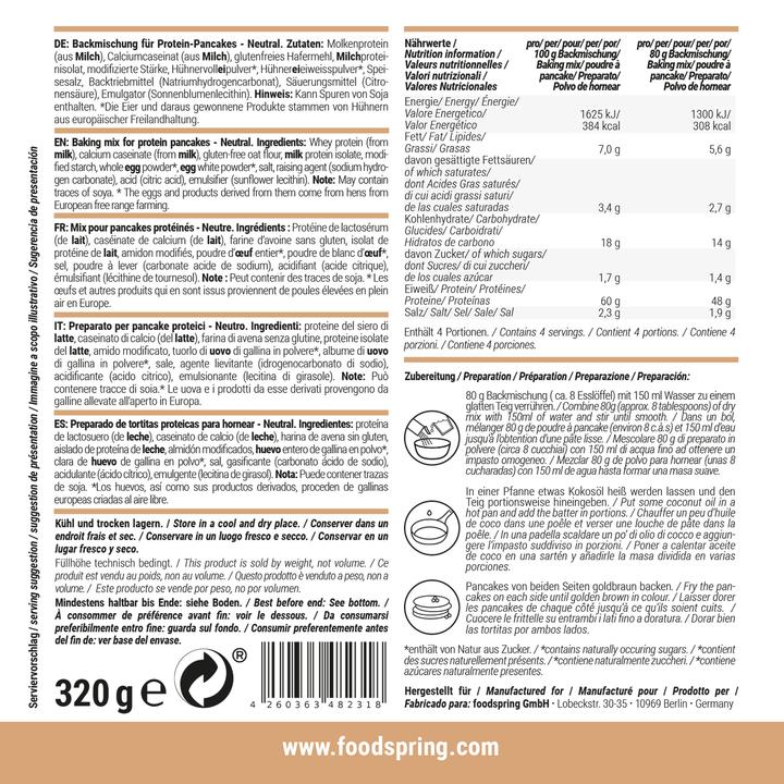 Nährwerte und Zutaten Foodspring Protein Pancake (Neutral, 1 Stk., 320 g)
