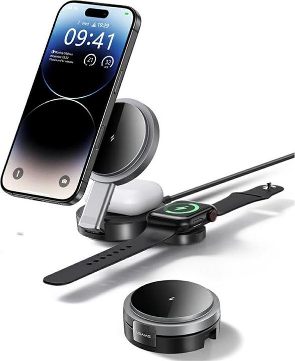 Usams Foldable 3-in-1 15W Inductive Charge for Phone/Apple Watch/headphones CD234WXC01 (US-CD234) (15 W)