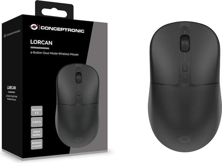 Productafbeelding Conceptronic LORCAN04B Ergonomische Bluetooth muis met 4 knoppen (Draadloze)