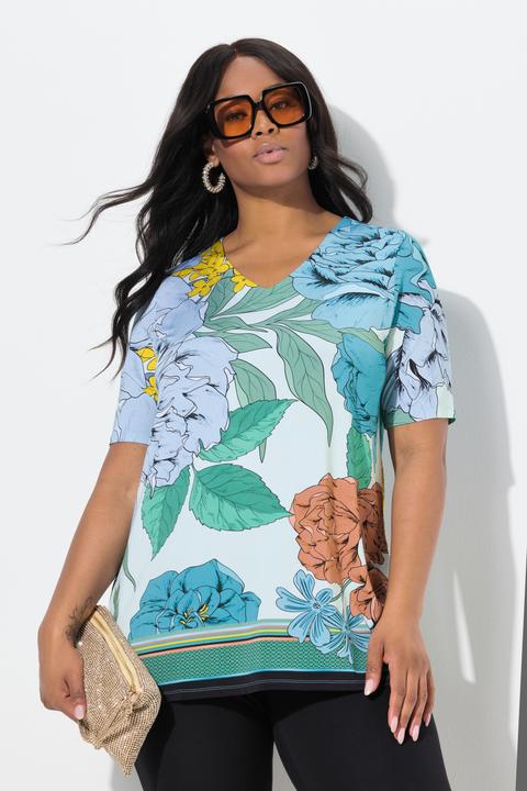 Produktbild Ulla Popken Slinkyshirt, Blüten, A-Linie, V-Ausschnitt, Halbarm (42, 44)