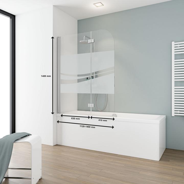 Schulte Paroi pliante pour baignoire 2 parties verre véritable décor Liane chromé