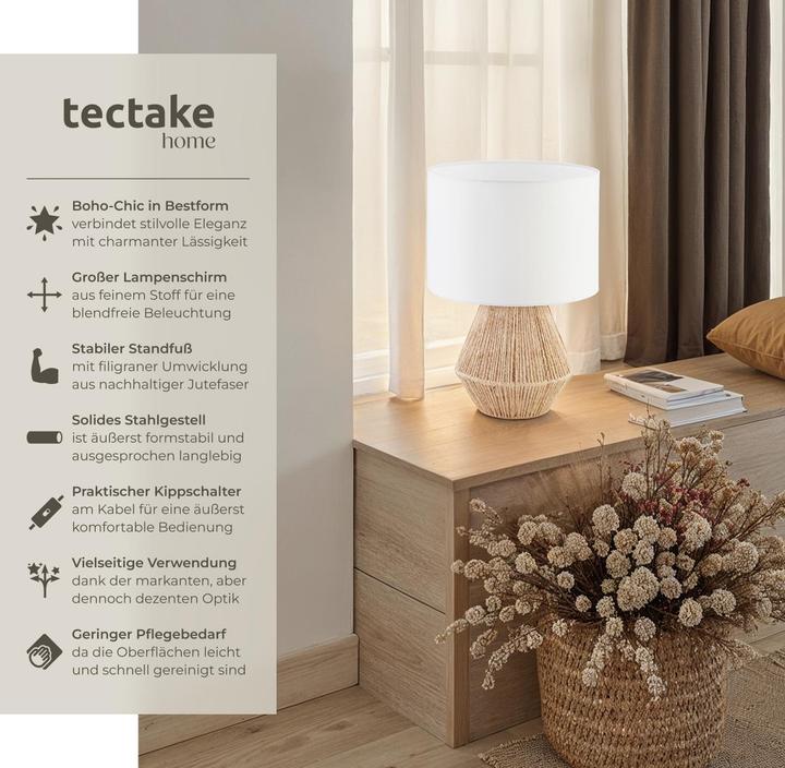Actual product image tectake Table lamp Lignea Lux made of jute in boho style, 60W (E27)