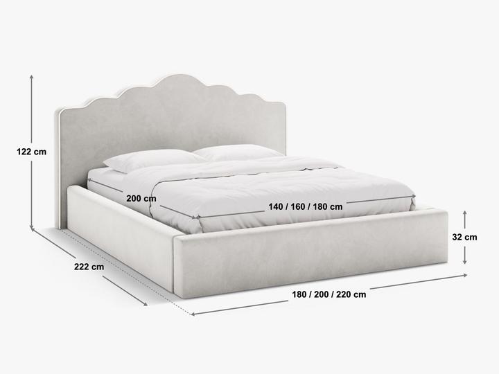 Actual product image Micadoni Velvet Storage Bed With Headboard, "Dream", Ivory and Mustard, 222x220x122 Made in Europe (180 x 200 cm)