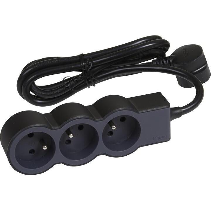 Legrand, Ciabatta multipresa, Listwa zasilająca extra płaska 16A 3680W 3x2P+Z z przewodem 1.5 m - Czarno-ciemnoszara (3x, 1.50 m)