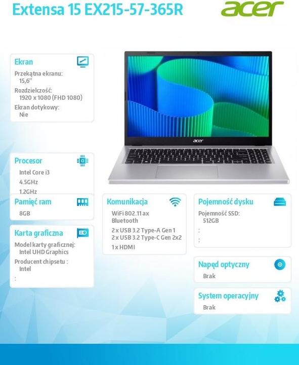 Produktbild Acer Extensa 15 (15.60", 512 GB, 8 GB, US)