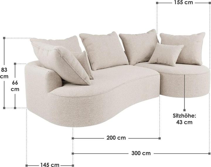 Produktbild Juskys Sofa Tirano mit Ottomane rechts - Bouclé Creme (2-Sitzer)