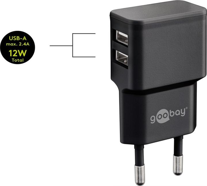 Image du produit Goobay Chargeur double USB A avec Câble USB-C (12 W, 2 ports)