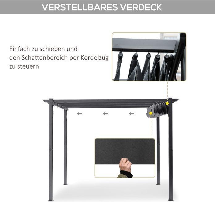 Immagine prodotto Swisshandel24 Padiglione a pergola con tetto scorrevole in alluminio grigio antracite+grigio scuro 3x3x2,23 m (300 cm, 300 cm)