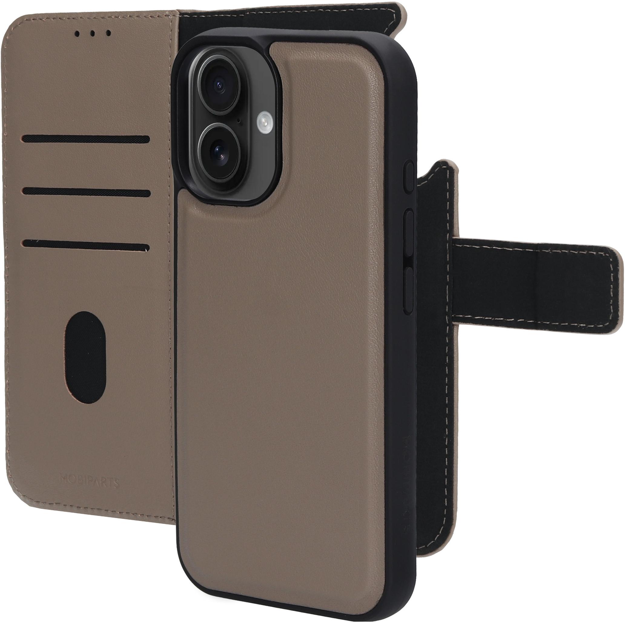 Mobiparts Leather 2 in 1 Wallet Case Apple iPhone 16 Taupe (Apple iPhone 16), Cover smartphone, Marrone