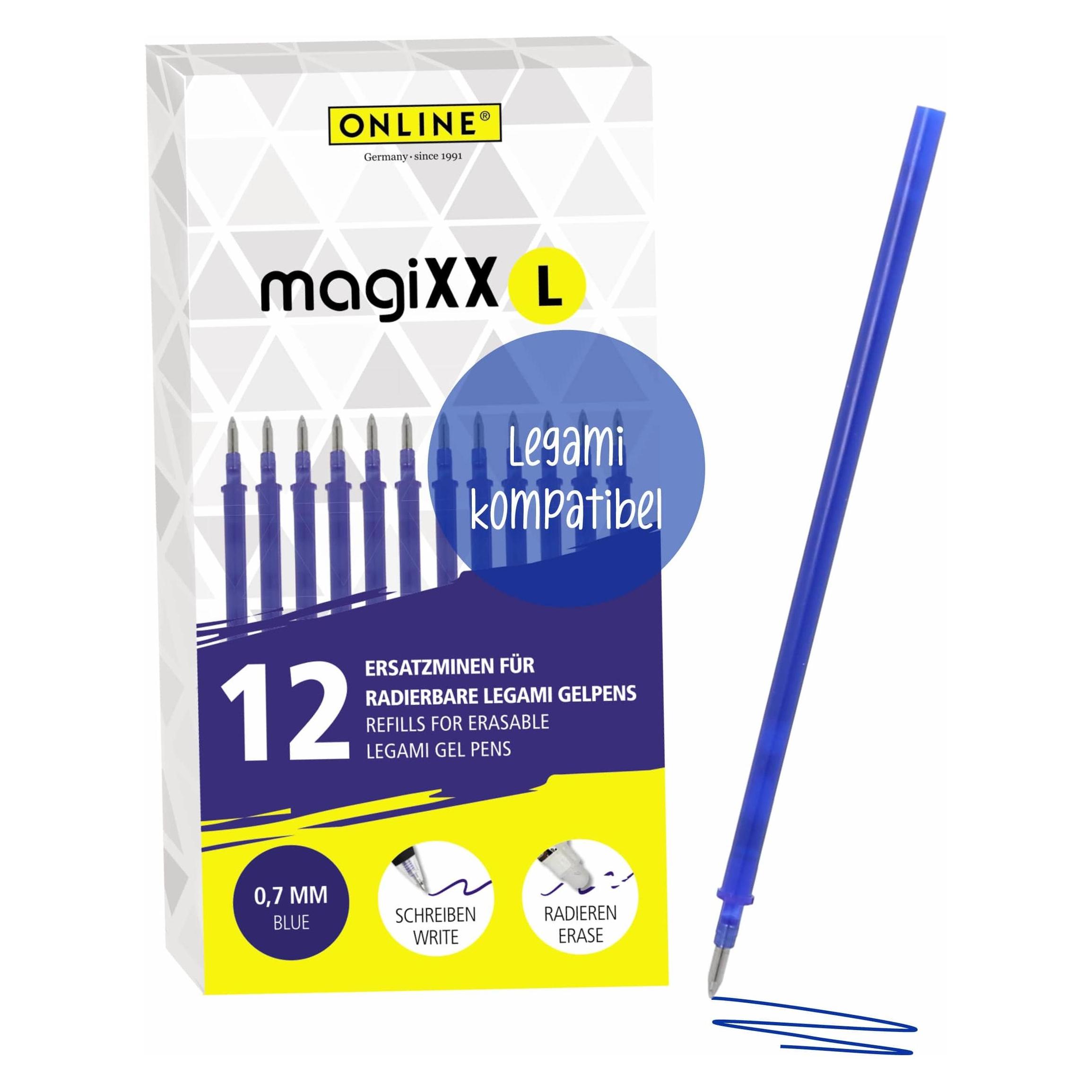 Online 12er Pack Gel-Mine magiXX L radierbar, blau (Blau, 0.70 mm, 12 Stk.) (70138)